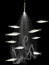 Copper Spring Shoal Fishing Net No Need Hook Portable Nylon Luminous Bead Ball Bearing Swivel Winter Ice Fishing Net Trap Mesh