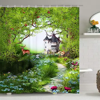 

Forest Bathroom Shower Curtain Set Deer Elk Shower Curtain Waterproof Durable Fabric Nature Shower Curtains Bathroom Decoration
