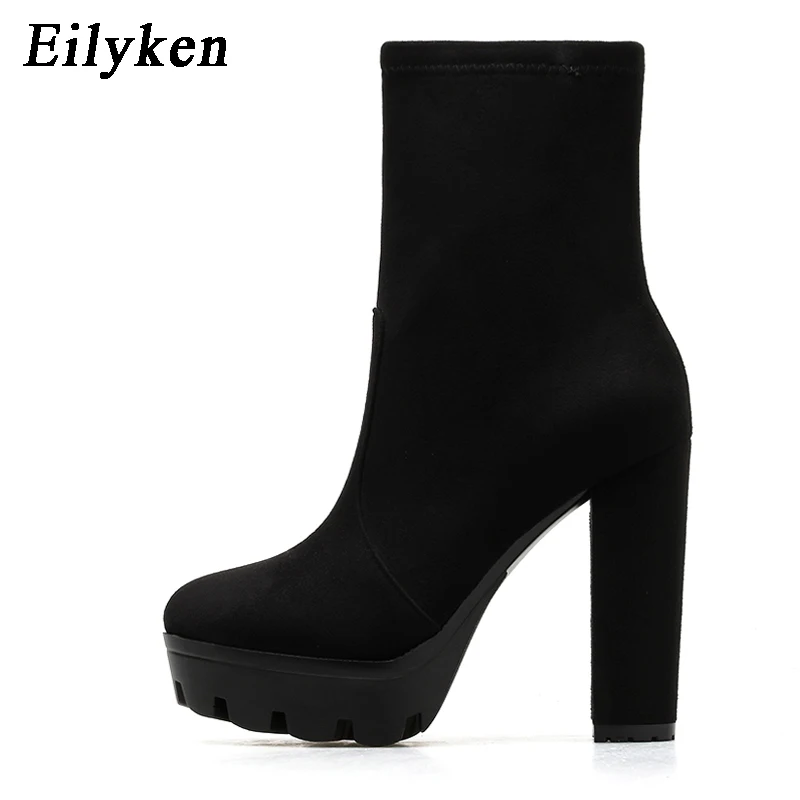 Skup Eilyken Plus 35 42 damskie platformy wysokie obcasy botki buty damskie damskie okrągłe Toe zamek czarne buty buty