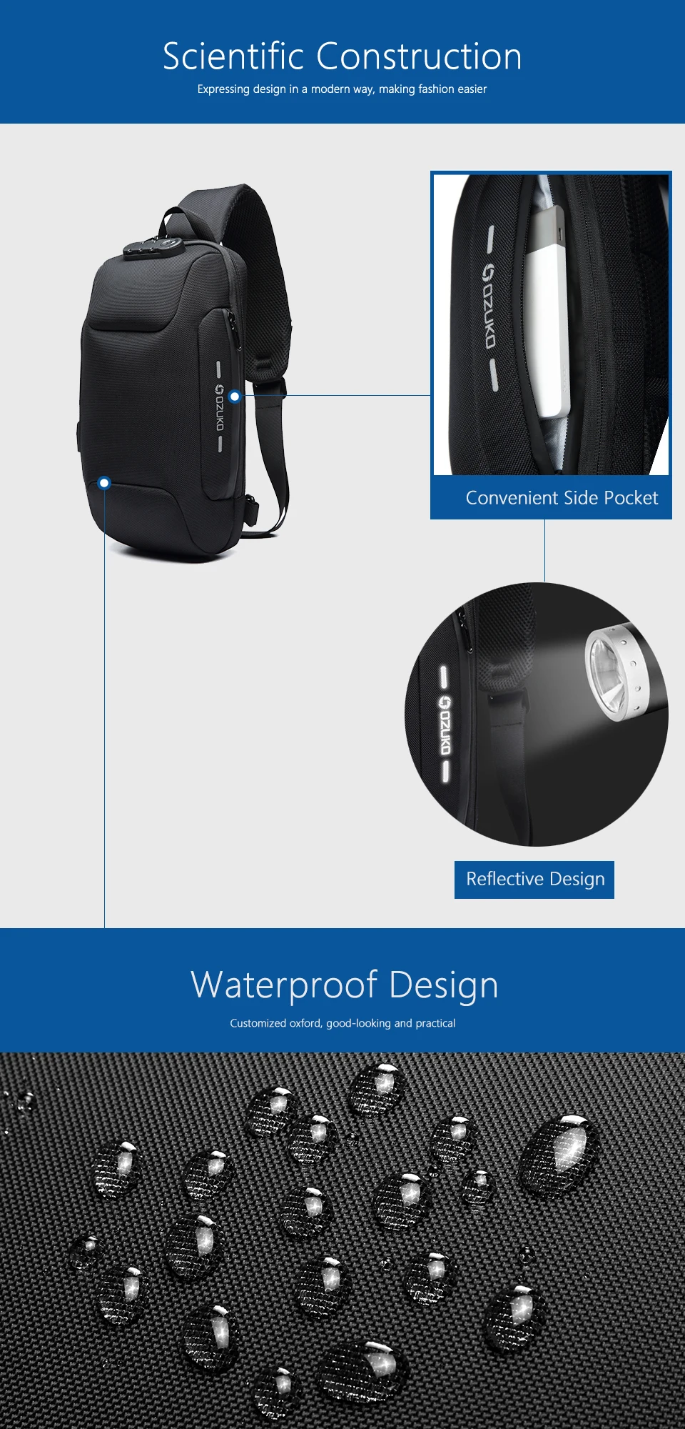 multi bolso usb à prova dwaterproof água