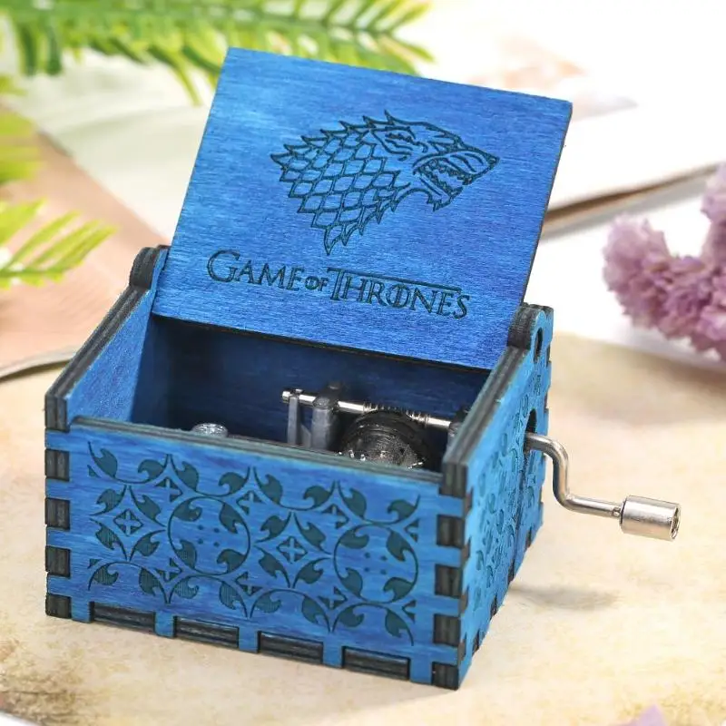 Retro Blue Wood Hand Cranked Music Box Hot Sale Music Box Child Gift Home Decor Ornament Children/friends Christmas Gift