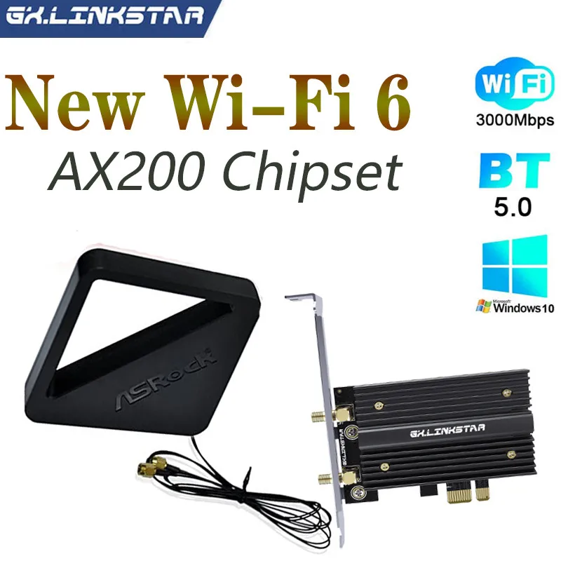 

2974Mbps Wireless Network Card WiFi 6 Intel AX200 PCI Express Adapter Dual Band Bluetooth 5.1 802.11AX PCIE With Asrock Antenna