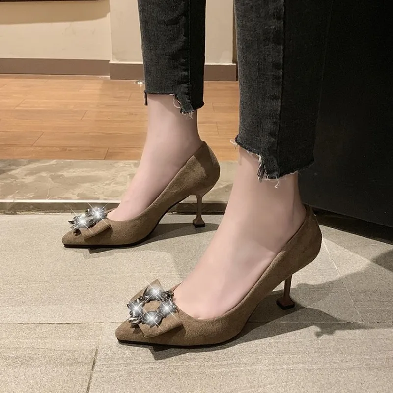 

Fashion Sweet Bow High Heels Stiletto High Heel Shallow Mouth Pointed Side Hollow Single Women Shoes Ladies Wedding Shoes Y21-10