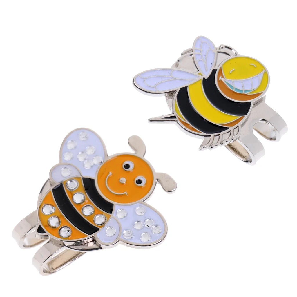 2x Alloy Hat Clip with Magnetic Golf Ball Marker, Funny Bee Hat Decor