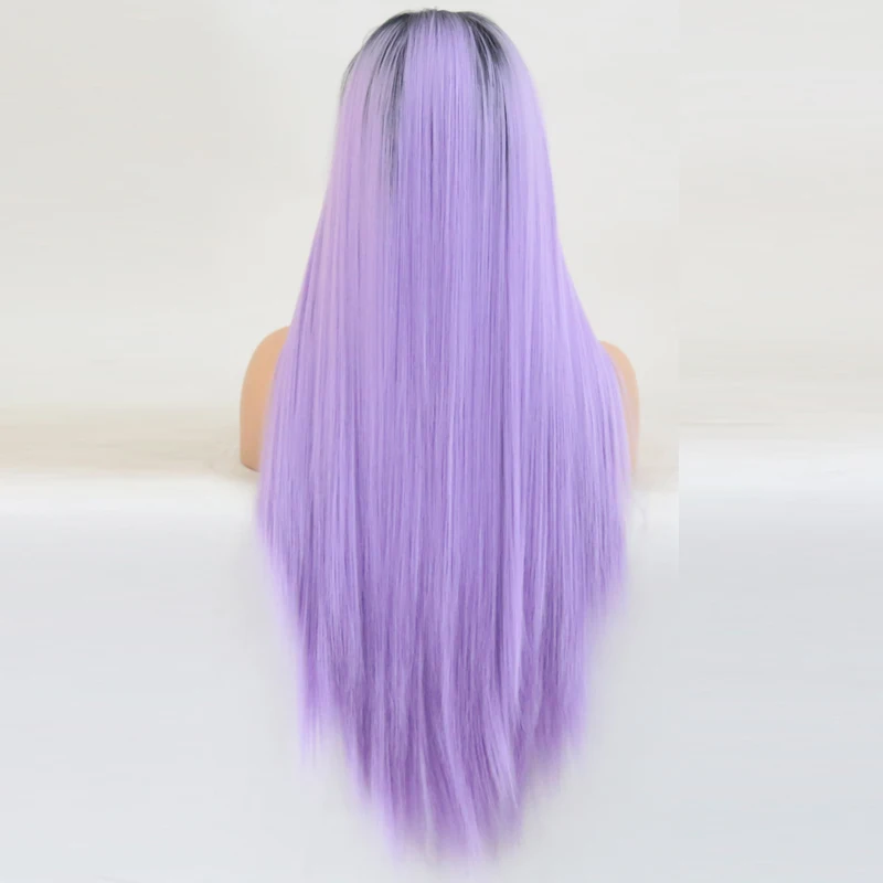 RONGDUOYI два тона серый цвет прямой синтетический парик на кружеве со средней частью длинные 24 дюйма бесклеевой 13x3 кружева парики для женщин - Цвет: T1B/Purple