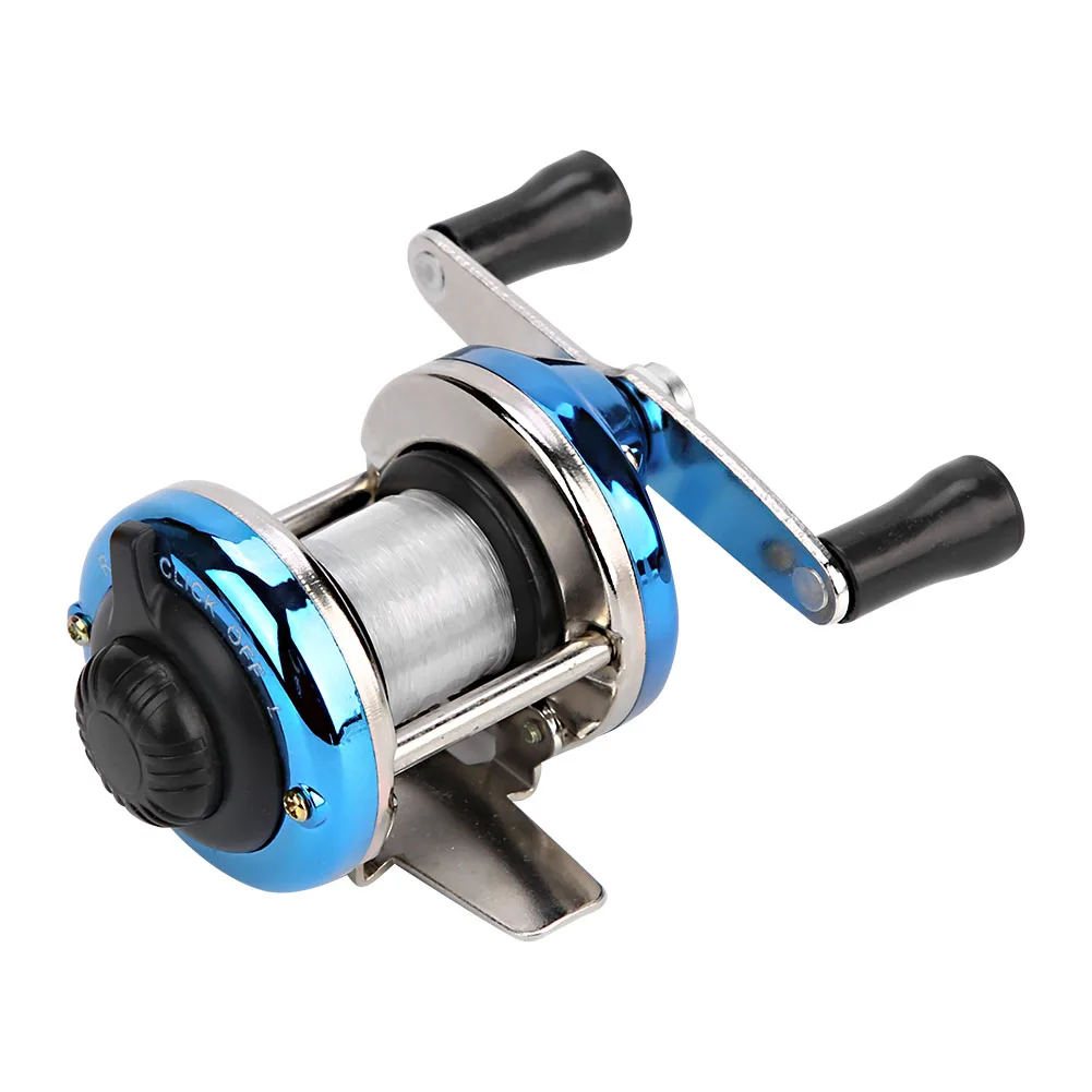 Mini Drum Fishing Weel Portable Winter Ice Fishing Reel Wheel with Wire Outdoor Casting Tackle Fishng Accessories - Color: Blue