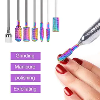 

7Pcs/Set Colorful Tungsten Steel Nail Drill Bits Grinding Heads Nail Files Pedicure Tools for Manicure Accessories