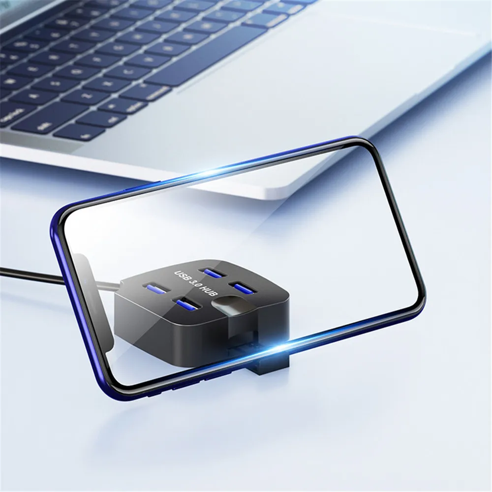 Мини USB концентраторы высокоскоростной 4 порта USB3.0 USB 2,0 концентратор разветвитель клавиатура мышь U диск мобильный жесткий диск кардридер с подставкой для телефона