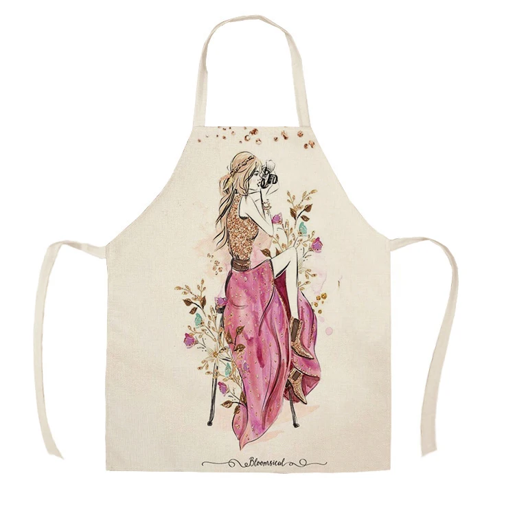 1Pcs Kitchen Apron Vogue Girls Beauty Fashion Printed Sleeveless Cotton Linen Aprons for Men Women Home Cleaning Tools55*68cm