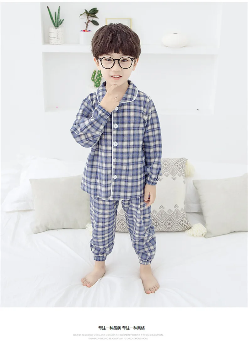 Autumn BOY'S Plaid Tracksuit Piece Korean-style Children Casual Long Sleeve Pajamas+ Pajama Pants Set