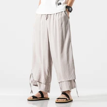 

Male Harajuku Style Sweatpants Men Casual Trousers 3Xl 2021 Men Wide Leg Pants Summer Streewear Cotton Linen Loose Jogging Pants