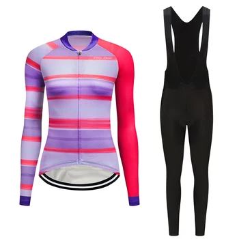 

Women's pro gel pad bicycle clothing long sleeve cycling jersey set 2020 mtb bike dress suit maillot kit wear uniform clothes