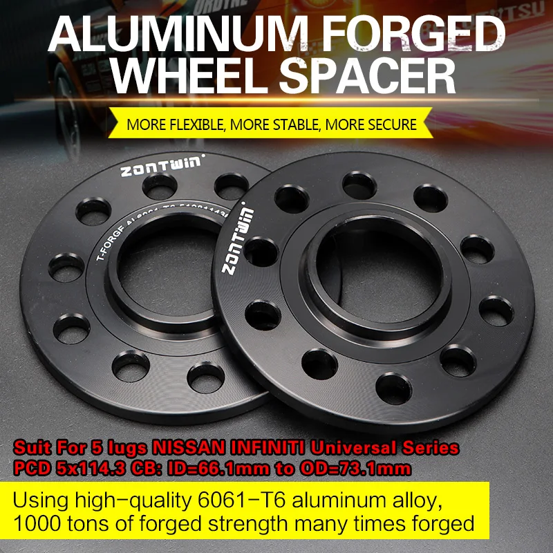 2/4PCS 3/5/8/10/12mm Wheel Spacer Adapters PCD 5x114.3 CB: ID=66.1mm to OD=73.1mm suit for 5 lugs NISSAN INFINITI Universal Car