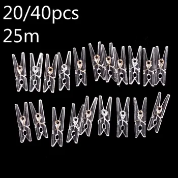 

20/40pcs 25m Mini Spring Clear Transparent Clips Clothes Photo Paper Peg Pin Clothespin Craft Clips Party Home Decoration