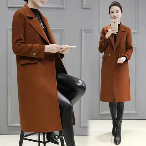 caramel colour AreMoMuWha карамельный цвет корейская версия популярное пальто выше колена свободное тонкое длинное шерстяное пальто женское пальто 1305 - Цвет: caramel colour
