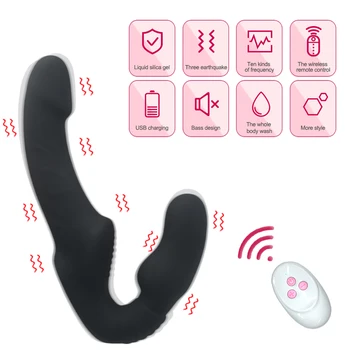 10 Speeds Strapless Strapon Dildo Vibrator Female Double Vibrating G Spot Adult Sex Toys for Women Couple Anal Prostate Massager 3
