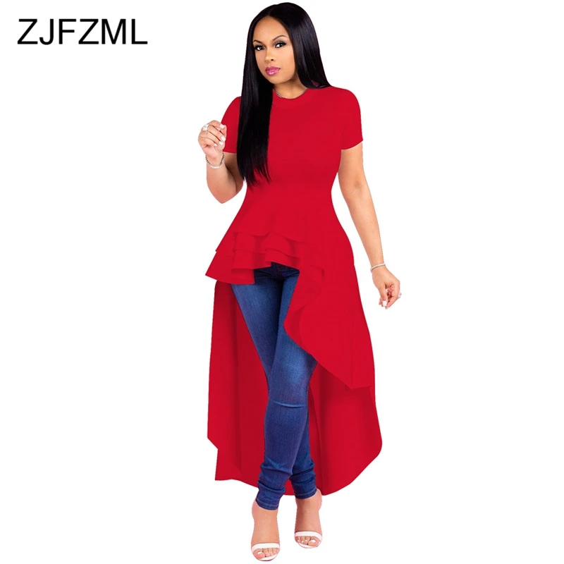 Сексуальное платье размера плюс, Необычные Вечерние платья макси, женское многослойное платье с оборками спереди, короткое сзади, длинное платье, летнее платье с коротким рукавом большого размера - Цвет: Red