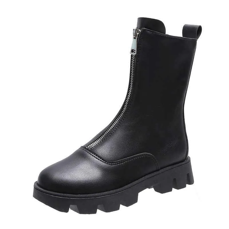 New Front Zipper Chunky Platform Ladies Boots Pure Black Beige Round Toe High Heels Ankle | Обувь