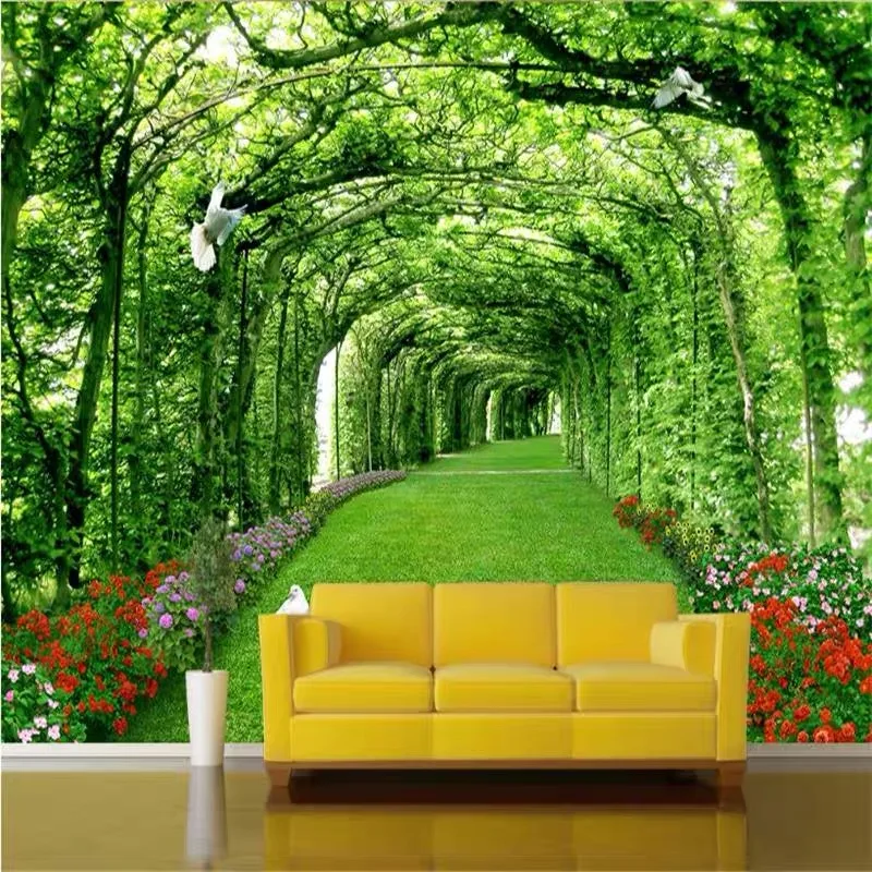 

Bacal Photo Wallpaper For Walls 3 D Green Forest Tree Lawn 3D Stereo Space Backdrop Wall Paper Home Decor Mural Papel De Parede