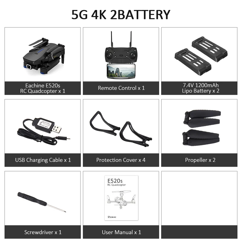 5G 4K 2battery Eachine E520S Quadcopter GPS WI-FI 4K с видом от первого лица/1080 P HD Камера Широкий формат 16 минут времени полета складной Дрон с дистанционным управлением для вертолетов - Цвет: 5G 4K 2battery
