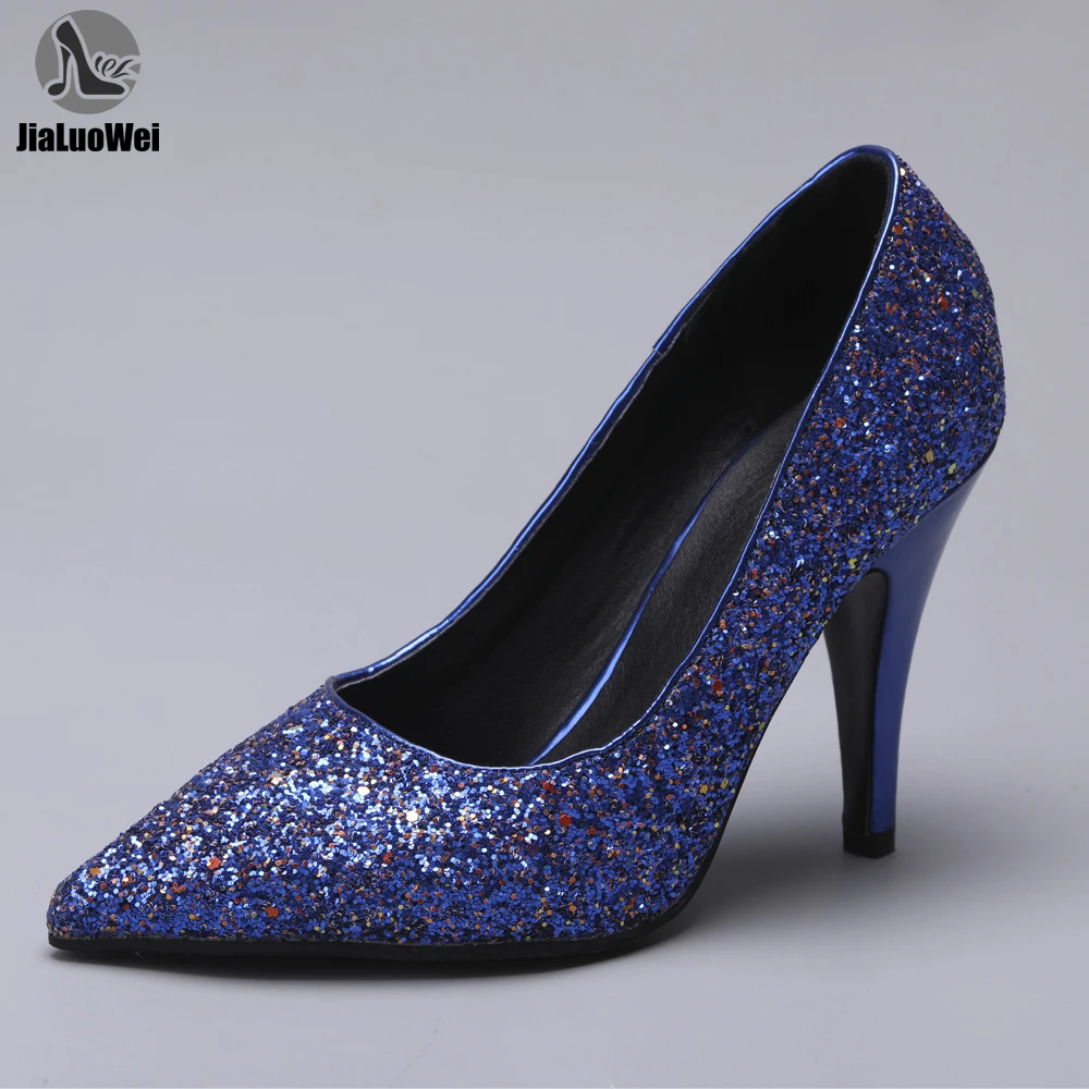JIALUOWEI-zapatos de tacón alto de 10cm para mujer, calzado moderno con lentejuelas brillantes, puntiagudas, tacón alto, Formal, Size36-46