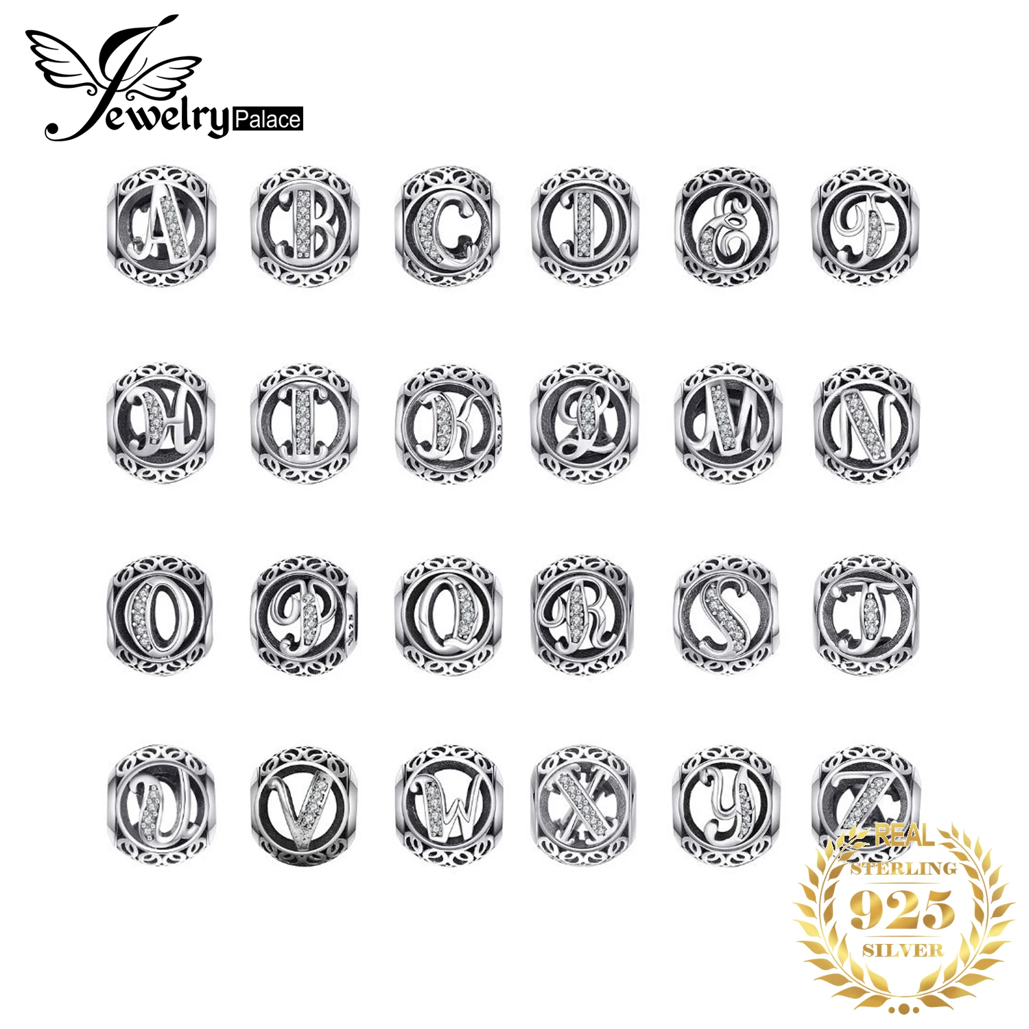 JewelryPalace винтажные A R с буквенным принтом фианит Аутентичные 925 пробы серебряные