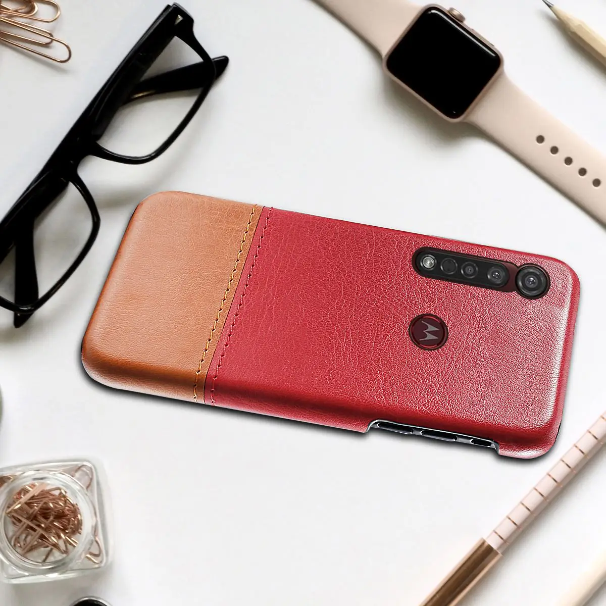 Для Motorola Moto G8 Plus чехол для телефона ультра тонкий контрастный цвет Жесткий PC кожаный чехол Защита от царапин для Moto G8 Plus