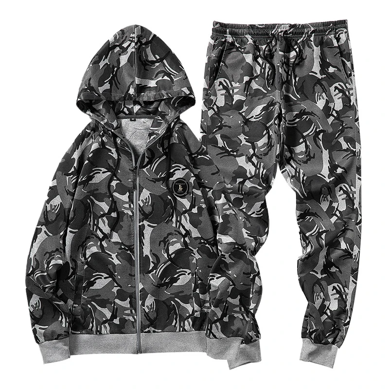 

Camouflage Tracksuits Men Zipper Hoodie And Sweatpants Set 2 Piece Fashion Camo Pants Jogger Suits Sportswear Plus Size Clothes