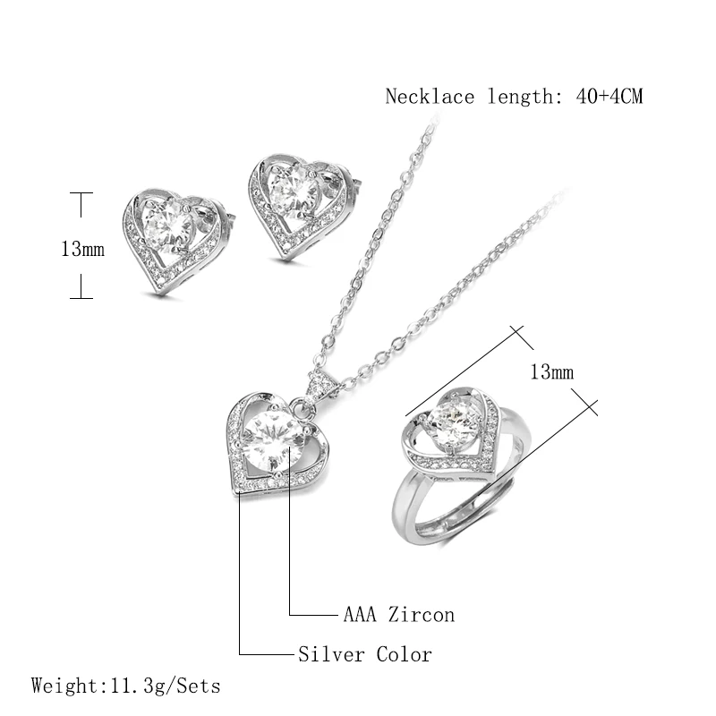 Kinel 18K Gold Zircon Jewelry Set Promise Ring Stud Earring Necklace Sterling Silver Christmas Valentine's Day Gift for Women - 2