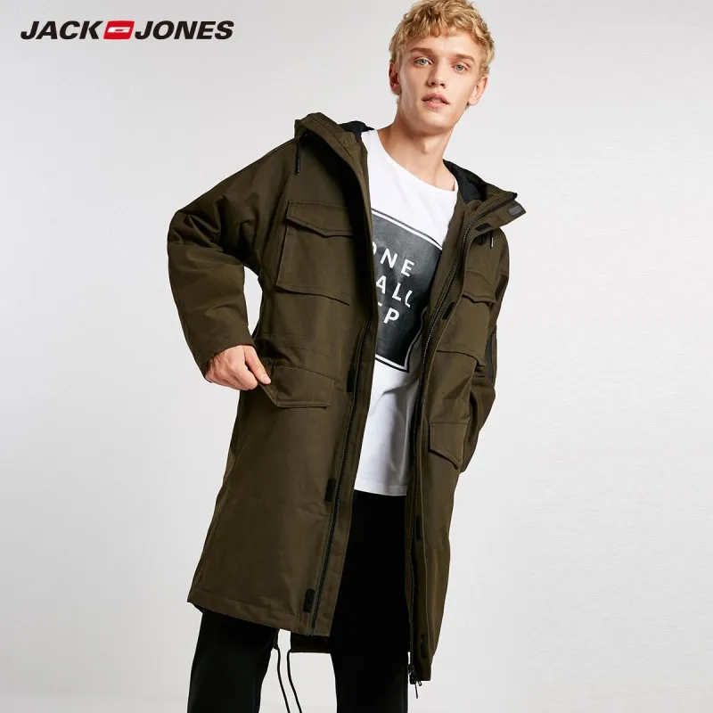 JackJones зимняя мужская парка с капюшоном пальто длинная куртка мужская одежда 218409511 - Цвет: Utility Green