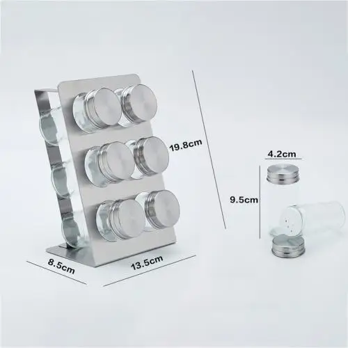 silver 6 шт./компл. Кухня прозрачный Стекло приправа соль перец сахар банки приправа для хранения Контейнер для бутылок с Нержавеющая сталь стеллаж для выставки товаров - Цвет: silver