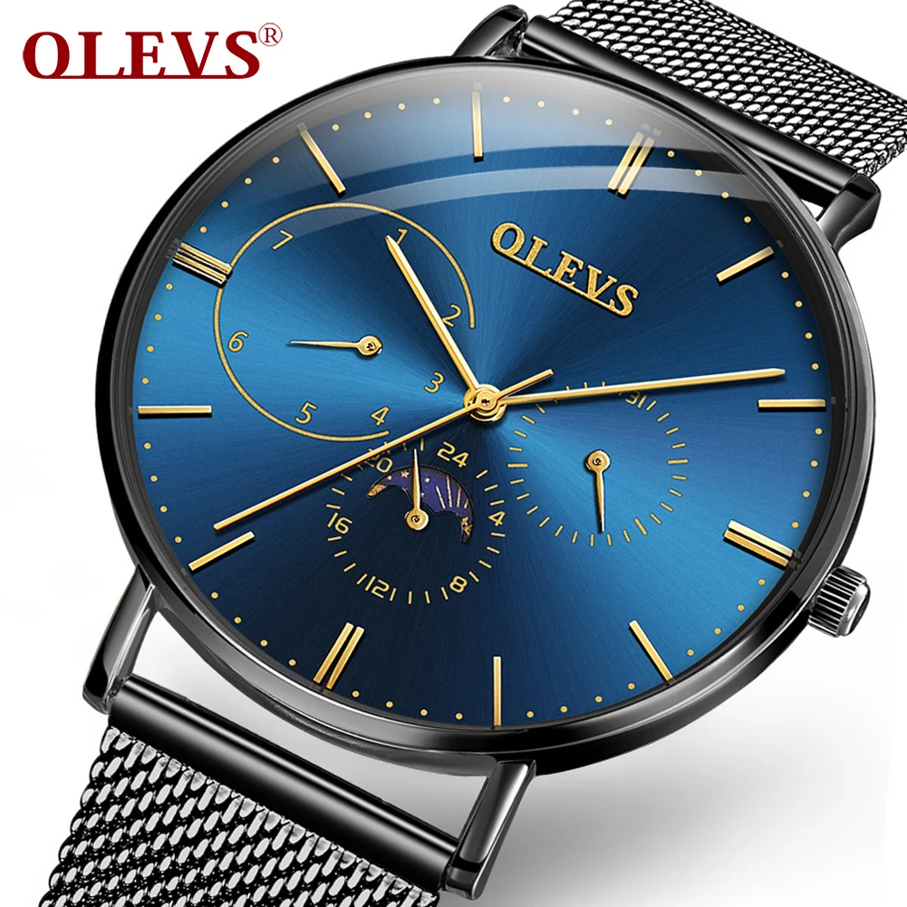 

OLEVS 2020 New Top Brand Luxury Stainless Steel Mesh Watch Multi-function High Quality Fashion sport Quartz watches for men