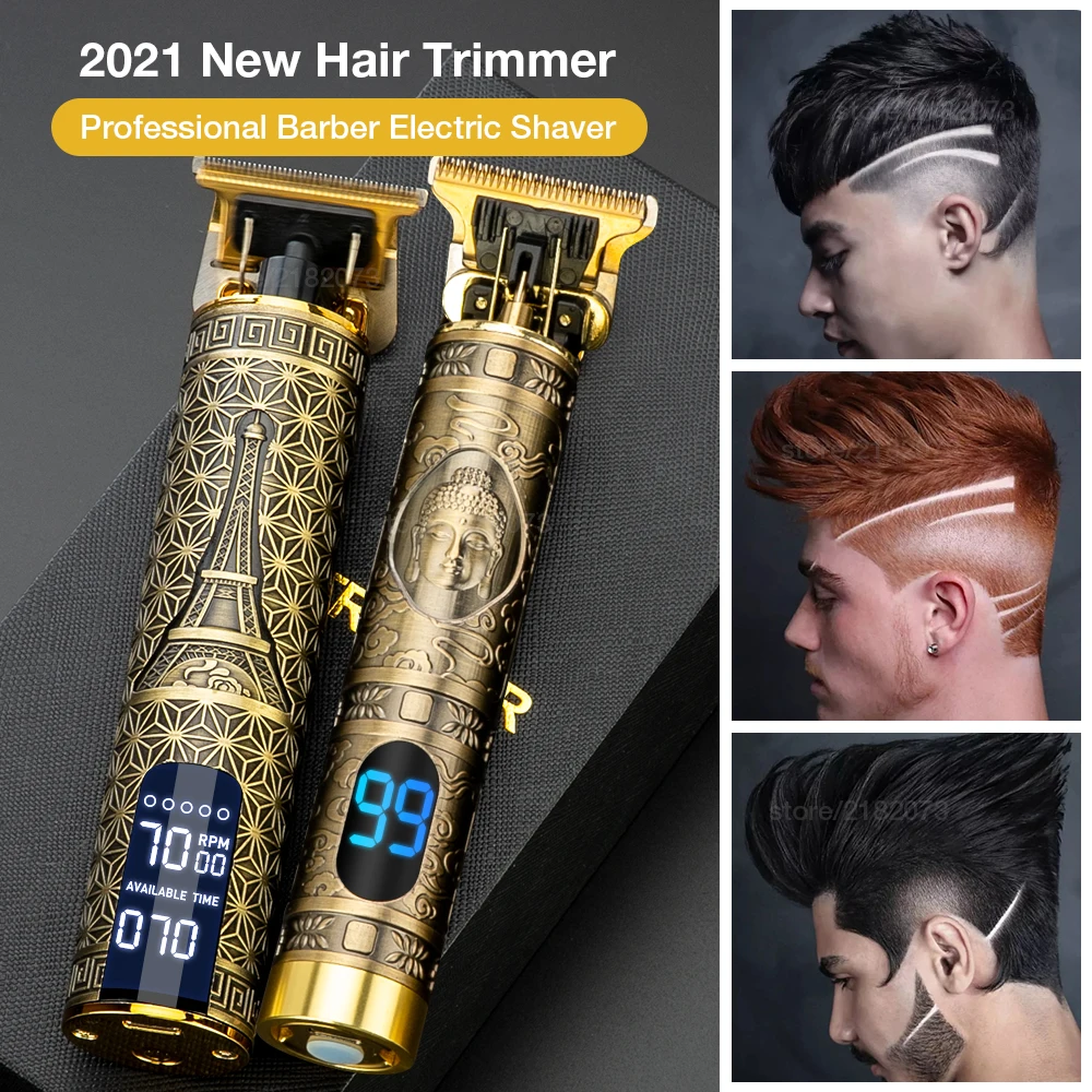 Recortadora de pelo para hombre, afeitadora recargable por USB, t-outliner LCD, Máquina para cortar cabello de barba