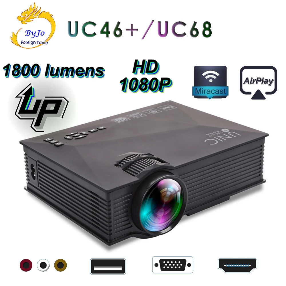 UNIC обновленный UC68 Full HD1800 люмен светодиодный проектор для домашнего кинотеатра мультимедийная поддержка Miracast Airplay USB HDMI VGA