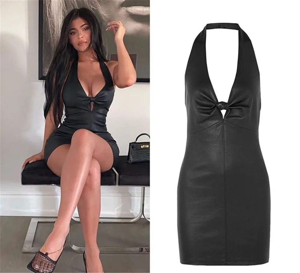 KGFIGU Kylie jenner облегающее платье стиль женское мини-платье из искусственной кожи сексуальное платье для вечеринки женская одежда Прямая поставка
