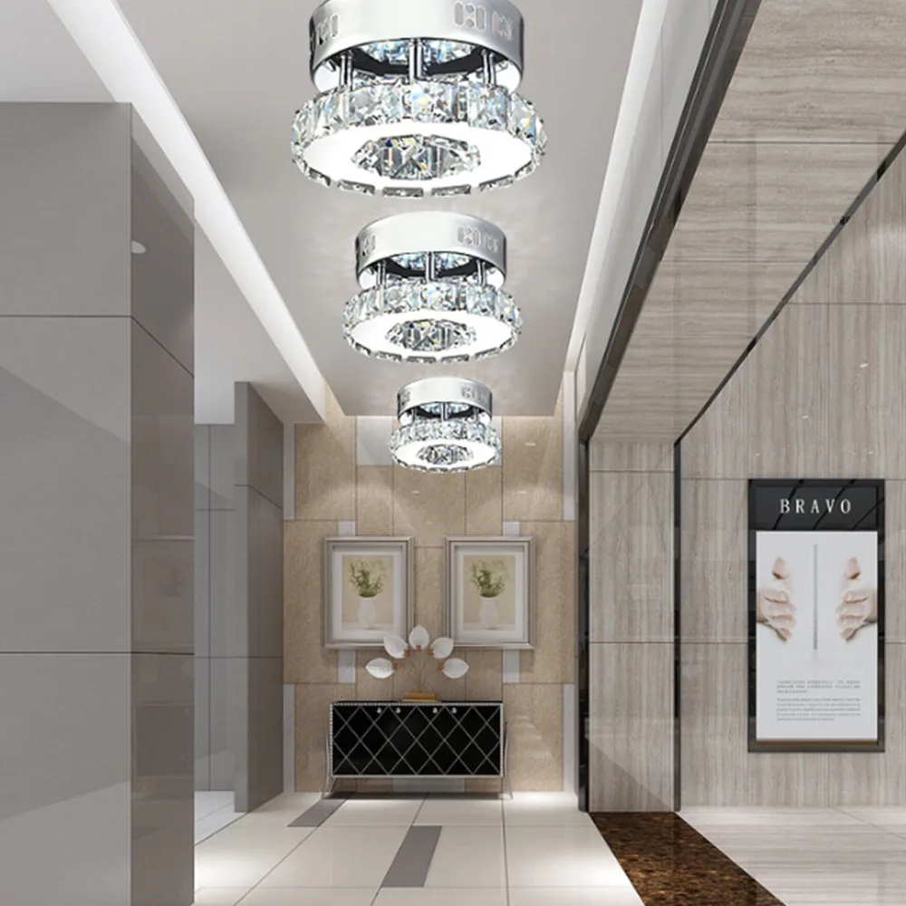 Modern Crystal Ceiling Lamps 9w Led Ring Corridor Lights Living