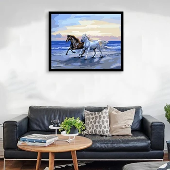 

Paint By Numbers Diy Acrylic Painting Kit for Kids & Adults Beginner - 16 x 20inch Horse in Seaside (Without Frame)