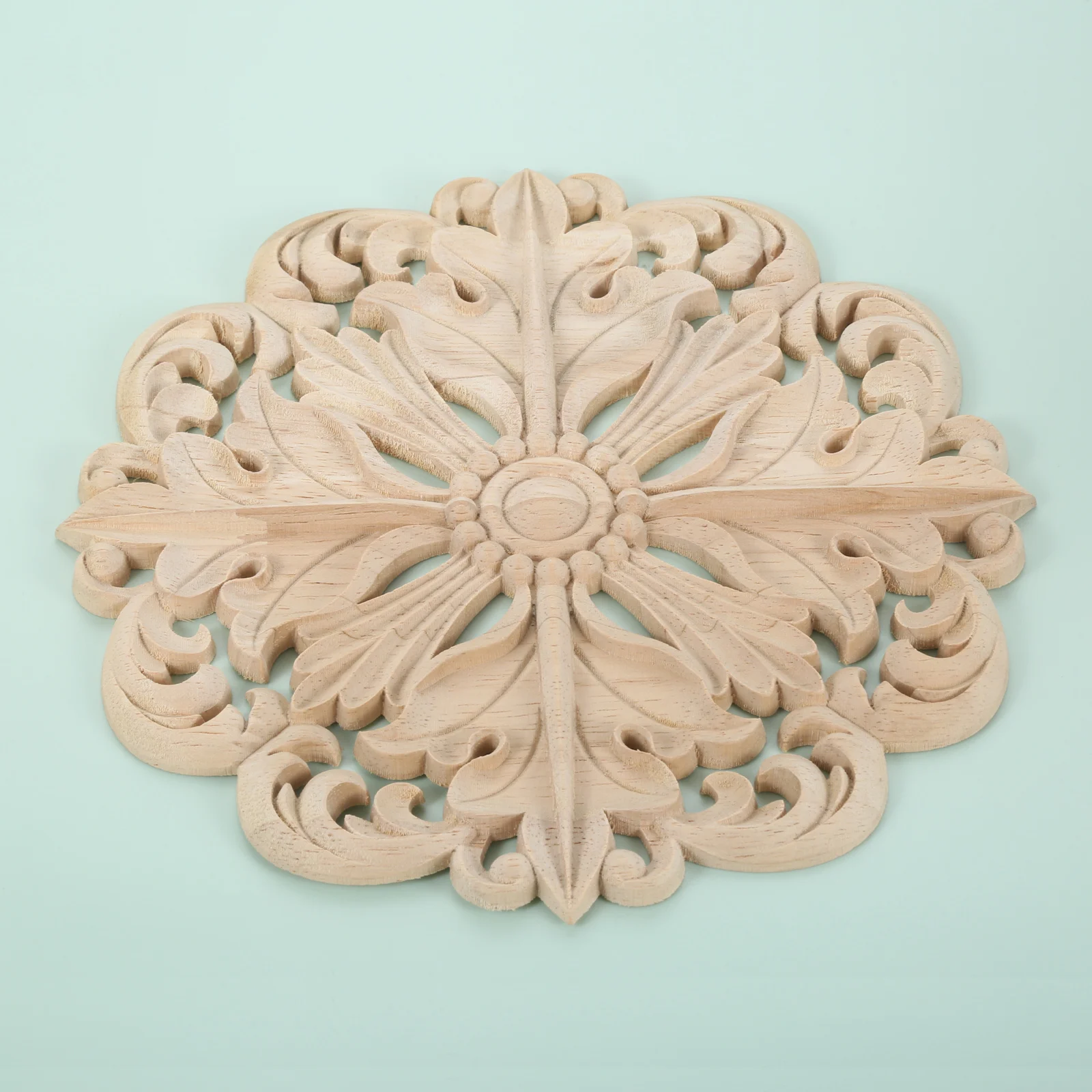 

classical Round Floral Wood Carving Decorative Furniture European Solid Wood Round Applique Decorative Figurines for cabinets