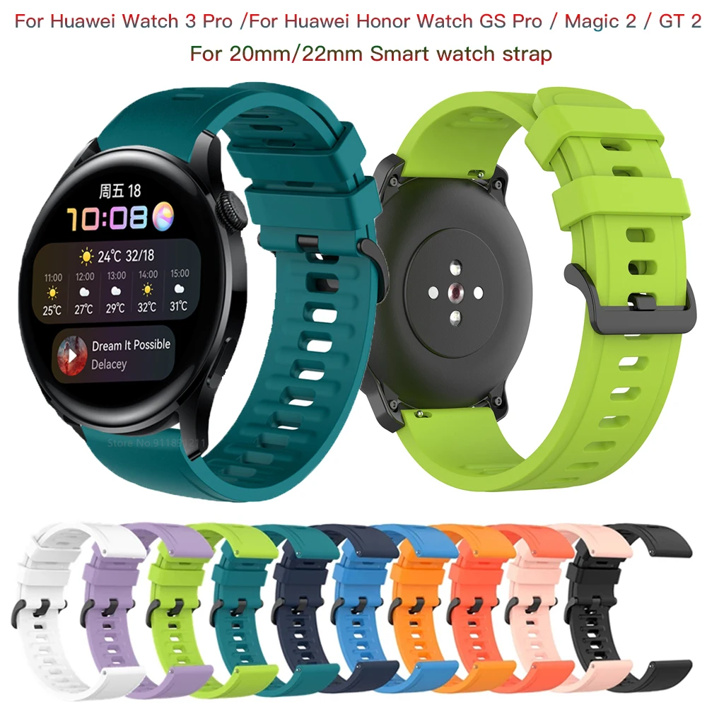 

For Huawei Watch 3 Pro Silicone Strap Bracelet 20mm 22mm Sport Wrist For Huawei Honor Watch GS Pro / Magic 2 / GT 2 Watchband