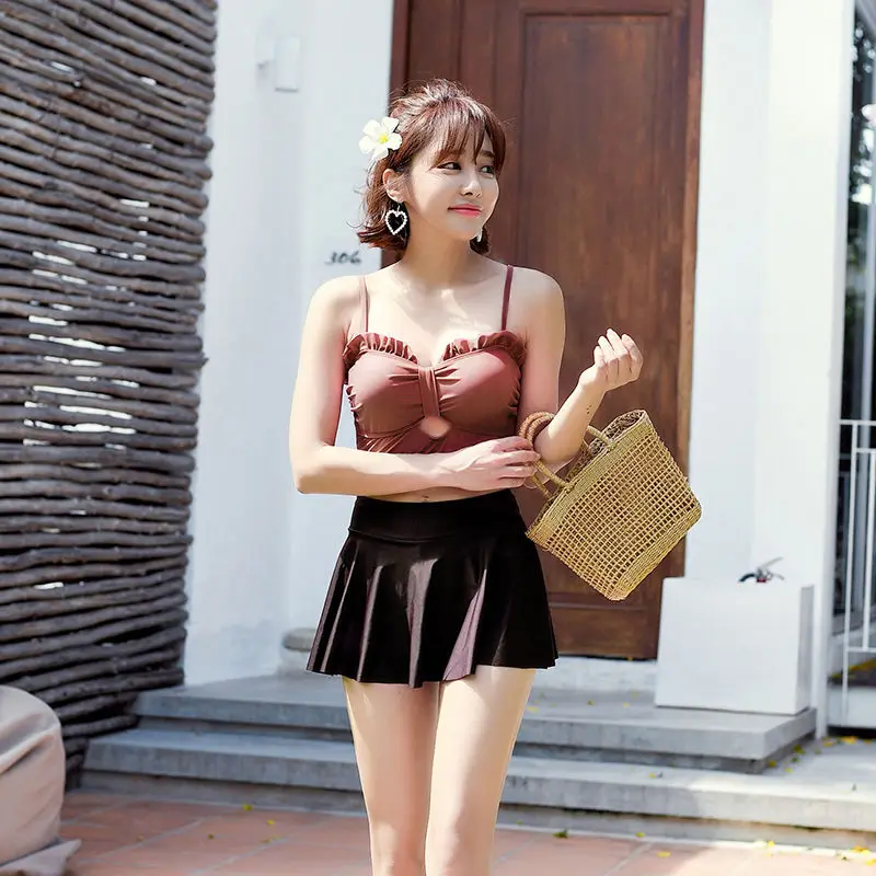 

Bathing Suit Women's Two-Piece Set Split Type Bikini Tour Bathing Suit Skirt Conservative Boxer Graceful qing xin wen quan Tour