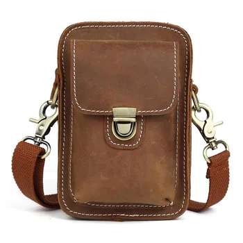 

tiding Designer Cow Leather Small Waist Pack Retro Crazy Horse Leather Mobile Phone Bag Man Bum Bag Hip Belt Bags Day Pack 3110