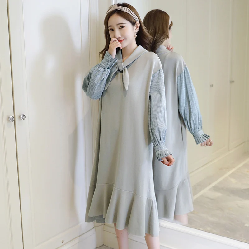 

6215# Sweet Autumn Winter Korean Fashion Maternity Long Dress Large Size Loose Straight Clothes for Pregnant Women Pregnancy
