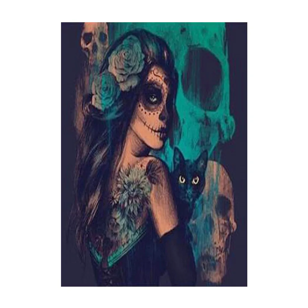 3D Алмазная живопись &quotсделай сам&quot Череп кошка женщина вышивка крестиком ужас