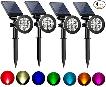 

4 Pack solar Spot Lights Outdoor 2-in-1 Colored 7 LED Waterproof Security Tree Spotlights Lawn Step Walkway Garden