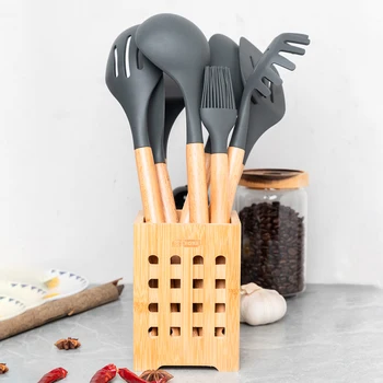 

Dark Grey 11/12 Pcs Kitchen Utensils Set,Cookware,Silicone Cooking Utensils Set,Non-stick Spatula with Storage Box Kitchen Tools