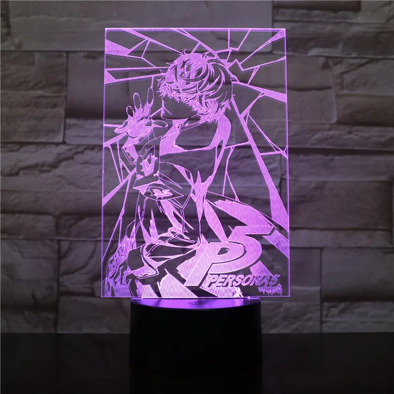 Ролевые игры P5 Persona 5 японский Акира Курусу Рисунок USB светодиодный 3d-ночник украшения для мальчиков, для малышей и детей постарше, футболка подарки настольная лампа 2451