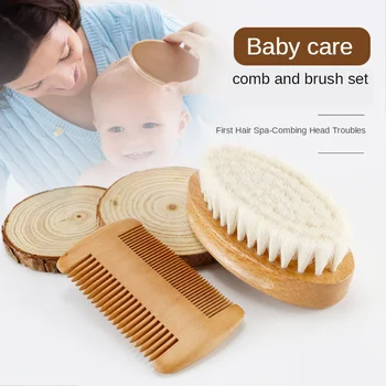 

2020 Newborn Hair Brush Comb Set Infant Head Massager Pure Natural Wool New Baby Wooden Brush Saft Comb Set G0425