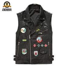 Заводская Новинка, мужской мотоциклетный жилет из коровьей кожи, модный, мульти маркировка, рок, Воловья кожа, жилет для верховой езды, Байкерский жилет, куртки