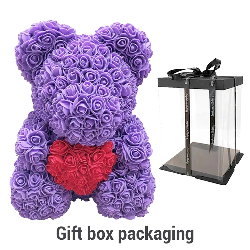purple with Box Дропшиппинг 40 см красный плюшевый мишка розы искусственный Рождественский подарок коробка для женщин подарок на день Святого Валентина плюшевый медведь - Цвет: purple with Box