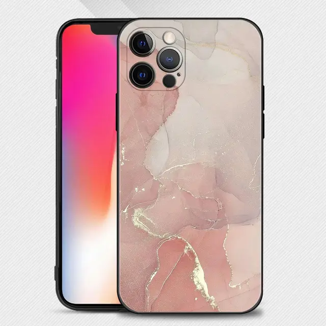 Phone Case For iPhone 13 12 11 Pro Max XS Max XR X 7 8 Plus 12 Mini 6S 5S SE 2020 Capa Black Shell Pink Gold Marble Art Fashion B09